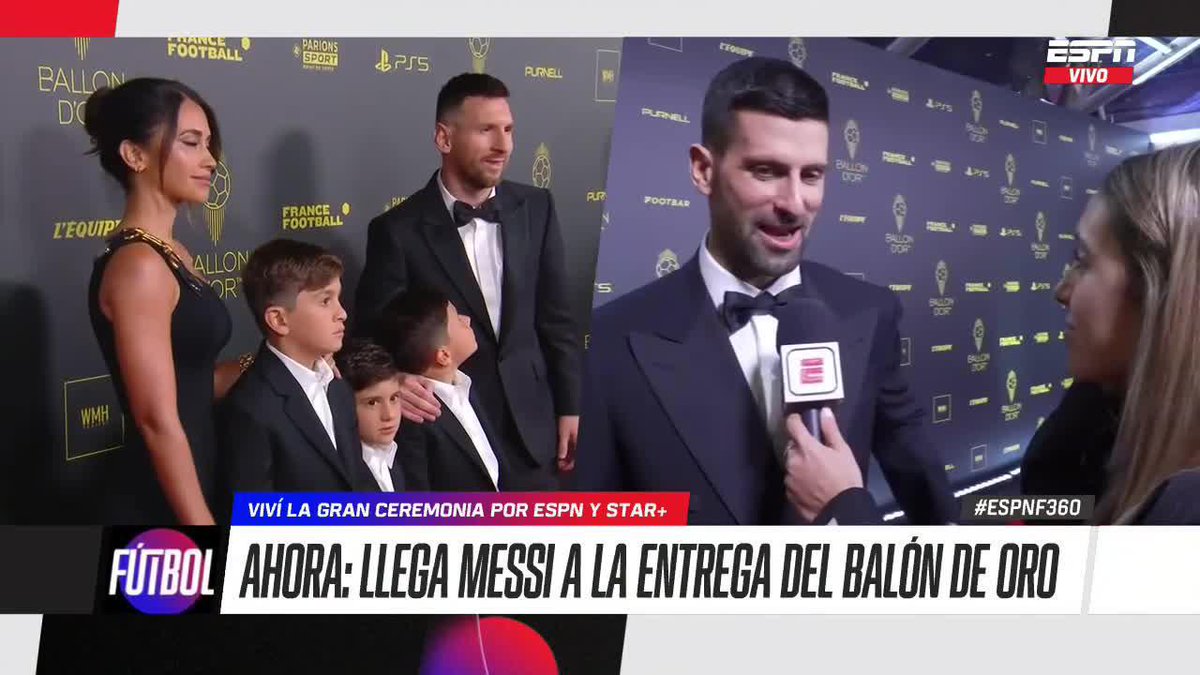 "Es un privilegio estar aquí y poder ver a Messi. Él está en otro nivel" 🤩 🗣️ Novak Djokovic a ESPN en la ceremonia del #BallonDor