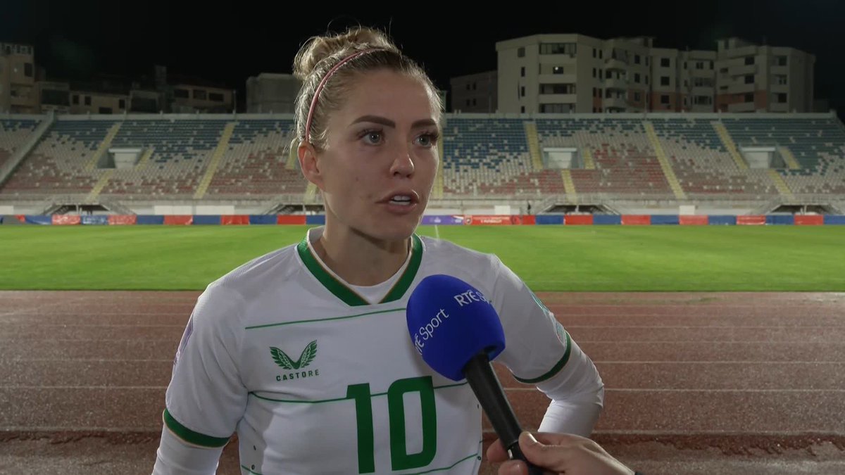 "It was really difficult" Ireland's match-winner Denise O'Sullivan speaks to Dave Kelly about the unenviable first-half conditions as #COYGIG edged past Albania to make it four Nations League wins from four #IRLWNT #ALBIRL