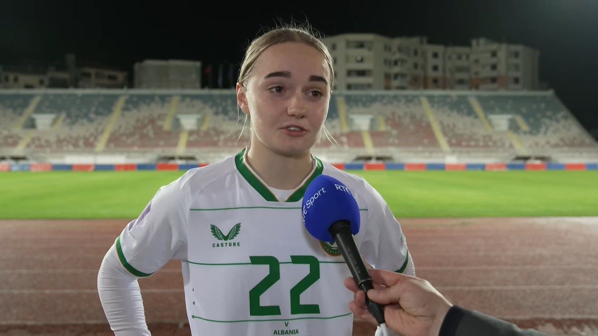 "I've never seen anything like it... oh my god" Ireland wing-back Izzy Atkinson speaks to Dave Kelly following tonight's weather-disrupted win over Albania #COYGIG #IRLWNT #ALBIRL