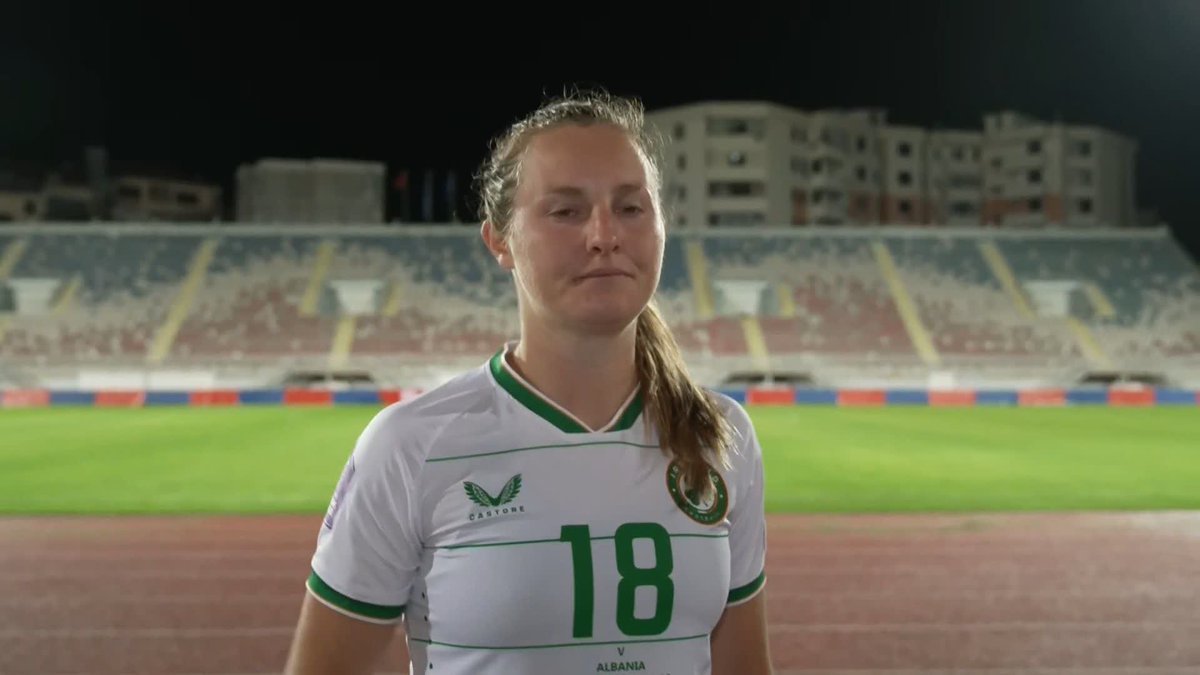 "Pretty wild, probably one of the wildest games I've ever been a part of in terms of weather" Striker Kyra Carusa reflects on how Ireland overcame difficult conditions in Albania to make it a fourth win from four in their Nations League group tonight #COYGIG #ALBIRL #IRLWNT