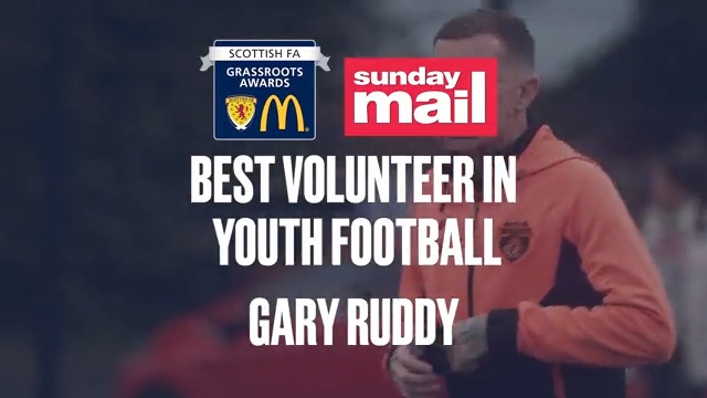 Gary Ruddy won the award for Best Volunteer in Youth Football at the 2023 Grassroots Awards, presented by McDonald’s and the Sunday Mail. Gary has been described as the heart and soul of Whitacre’s Community Academy.