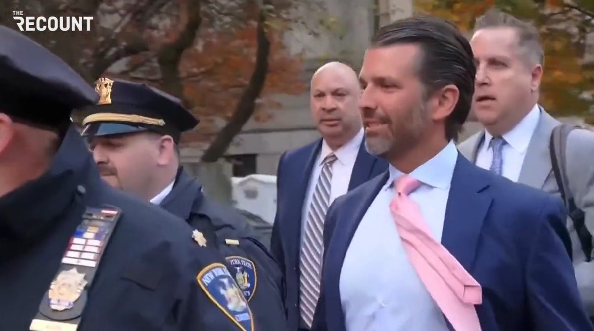 Donald Trump Jr. arrives at a Manhattan courthouse to testify in his father’s New York civil fraud trial.