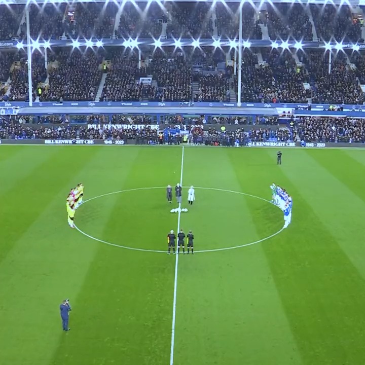 Goodison Park pays tribute to our late Chairman, Bill Kenwright. 💙