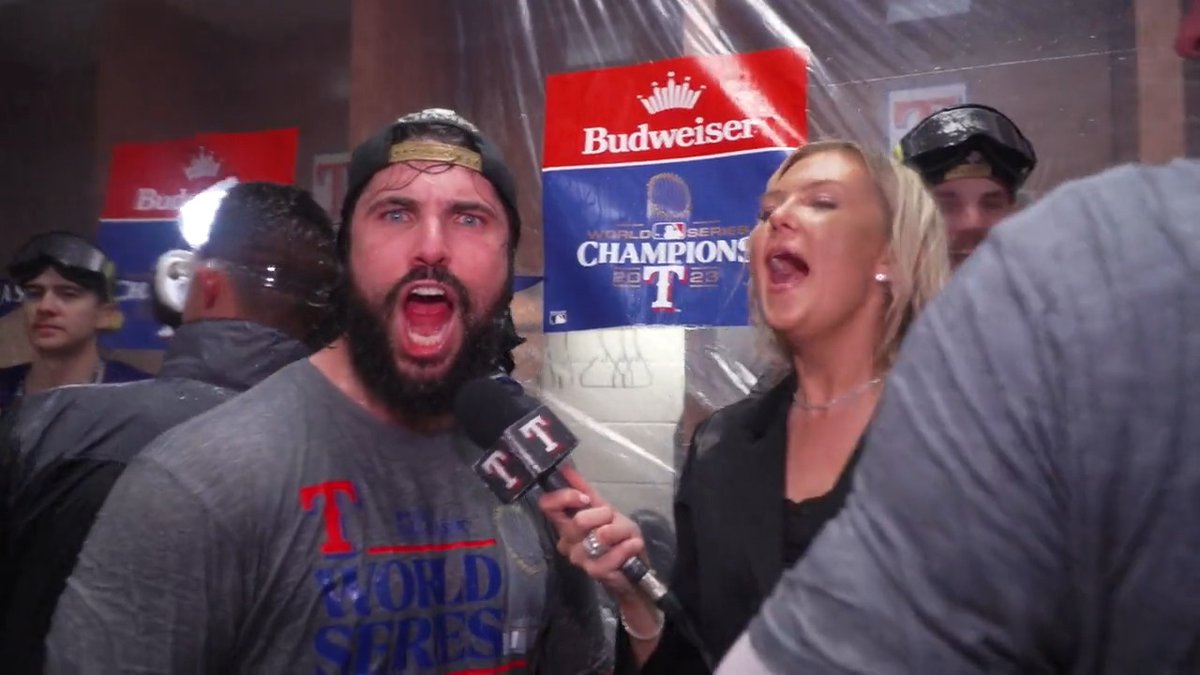 Director of Morale Austin Hedges reporting from the champagne celly!