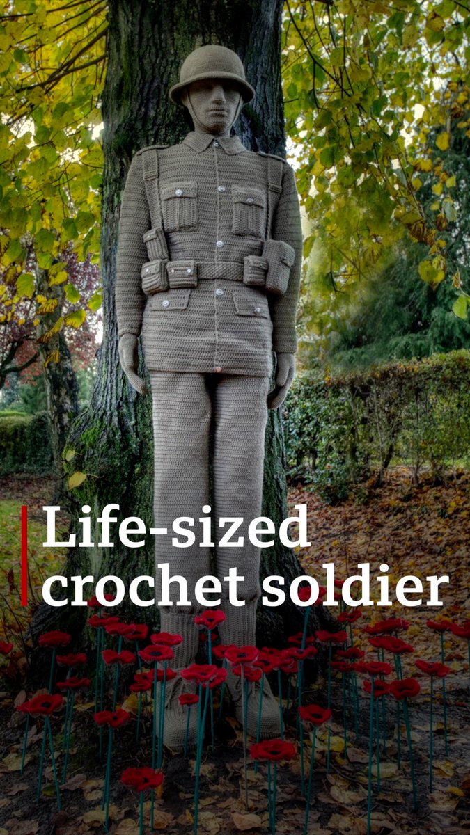 A woman has spent around 200 hours creating a life-sized crochet soldier to mark Remembrance Day.