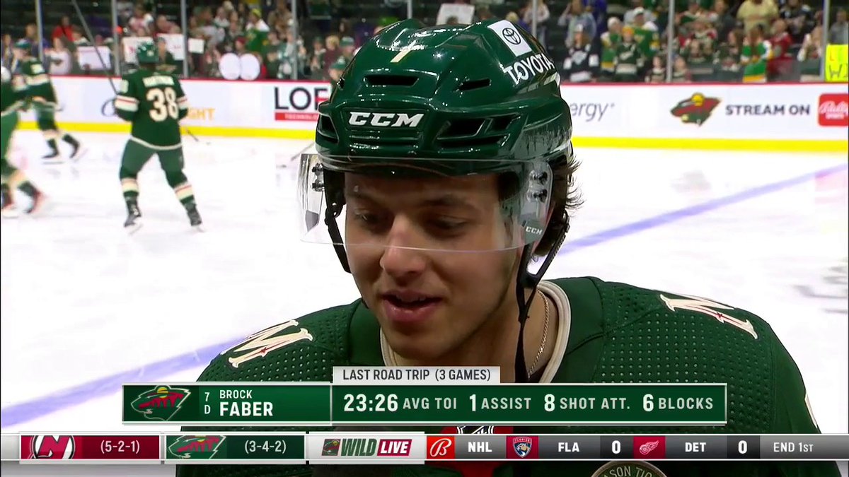 "We're ready to bring it tonight. We need a win. It's a must-win game for us." Brock Faber chats with Kevin Gorg before puck drop! #MNwild