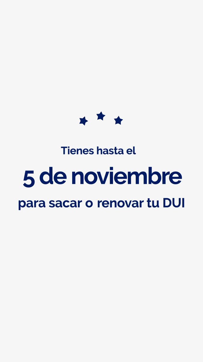 A todos nuestros hermanos en el exterior que desean sacar su DUI para votar en línea en las próximas elecciones, recuerden que tienen hasta el 5 de noviembre para hacerlo. #PorPrimeraVez