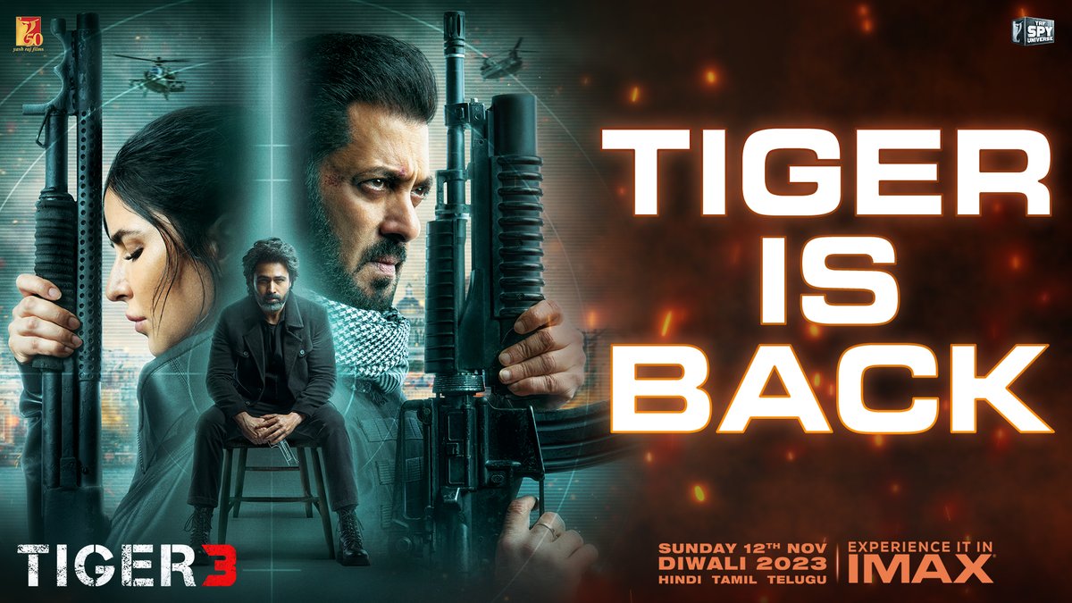 One man army! Tiger is back. #Tiger3 in theatres on Sunday, 12th Nov. Releasing in Hindi, Tamil & Telugu. #KatrinaKaif | Emraan Hashmi | #ManeeshSharma | Yash Raj Films | #YRF50 | #YRFSpyUniverse