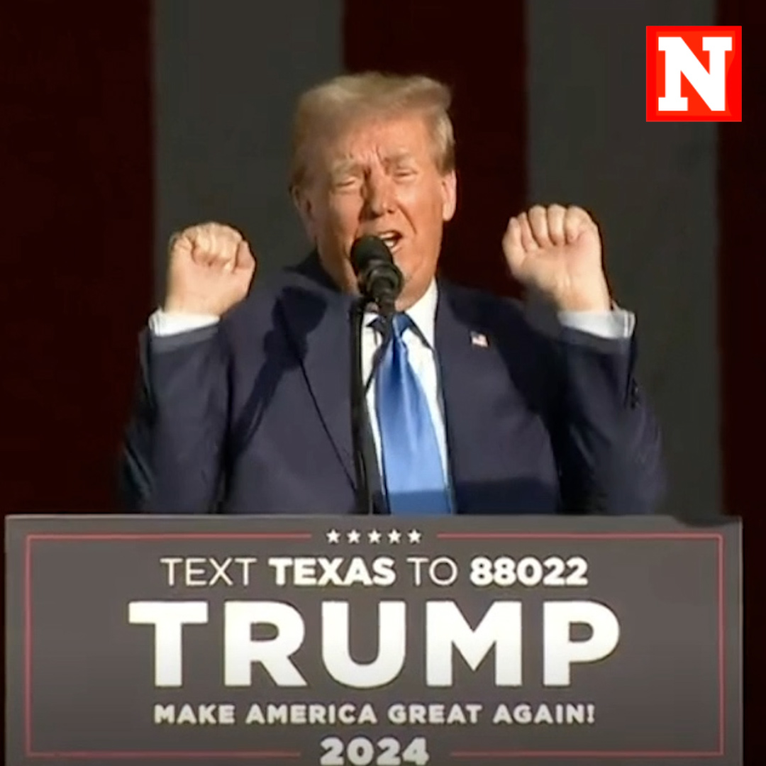 Former President Donald Trump awkwardly acted out a story about a trans weightlifter during a rally in Houston, Texas on Thursday, telling supporters if elected he will not allow trans athletes in women's sports.