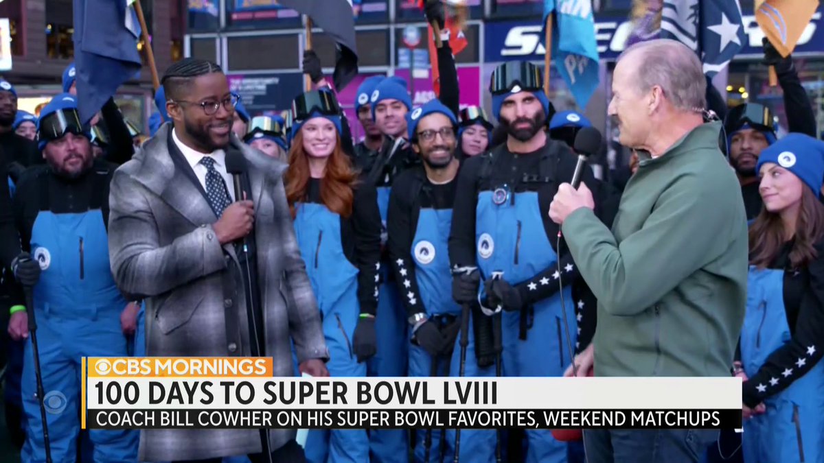 #SuperBowlLVIII is just 100 days away — and @NateBurleson is kicking off the journey with CBS Sports’ Bill Cowher, Phil Keoghan and 100 @ParamountCo Mountaineers in Times Square. Catch the Super Bowl February 11 on CBS, @ParamountPlus and Nickelodeon.