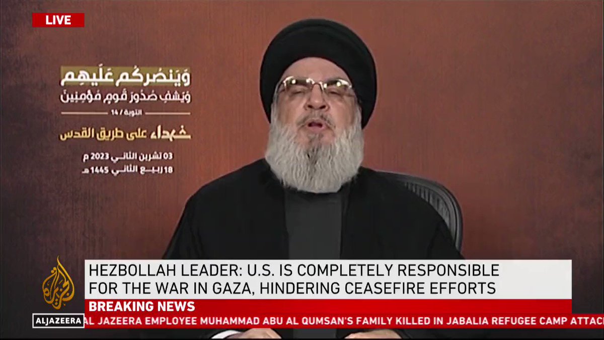 "Stop your exports to Israel." Hezbollah's Nasrallah says 'Arab and Muslim' countries should work together to stop the war on Gaza. 🔴 LIVE updates: