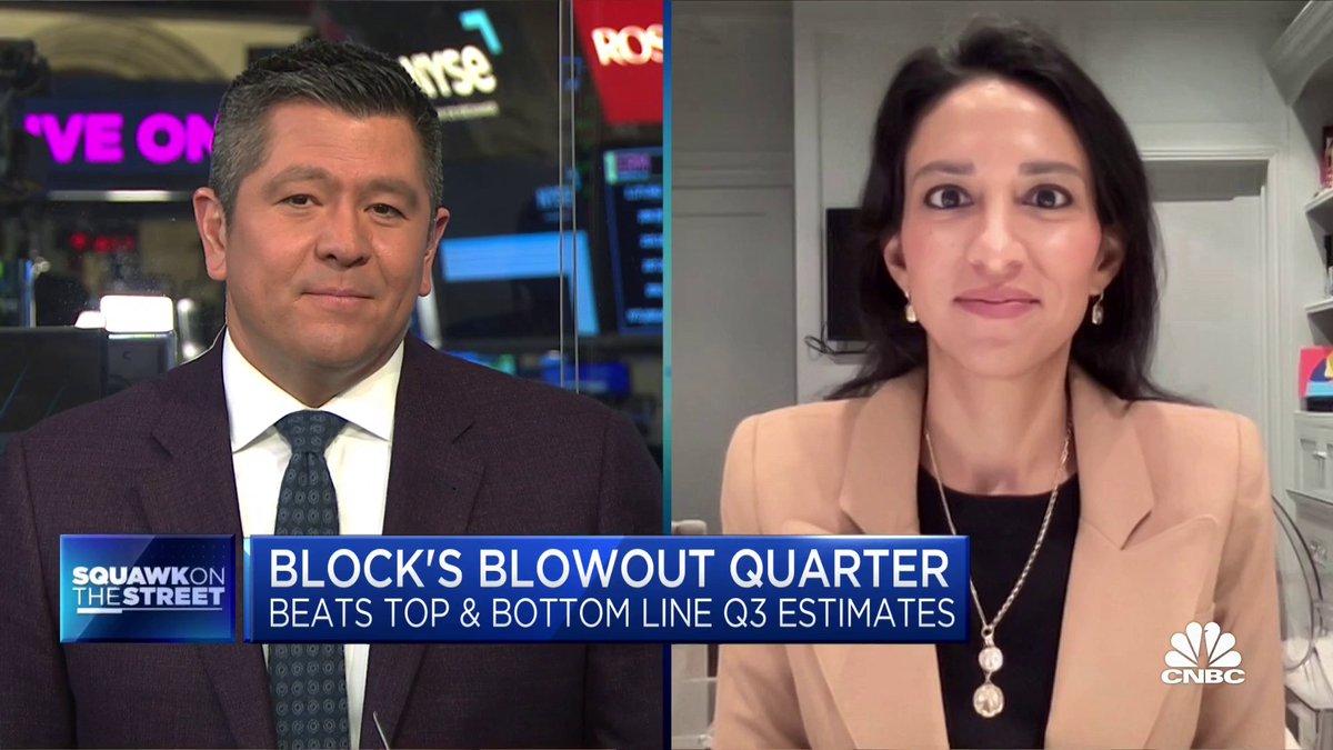 After Block delivered a blowout earnings beat in Q3, CFO & COO Amrita Ahuja took us through the fintech giant's upbeat outlook and cost discipline strategy: "We initiated a preliminary 2024 profit guide, which shows 40% growth off of EBITDA from this year."