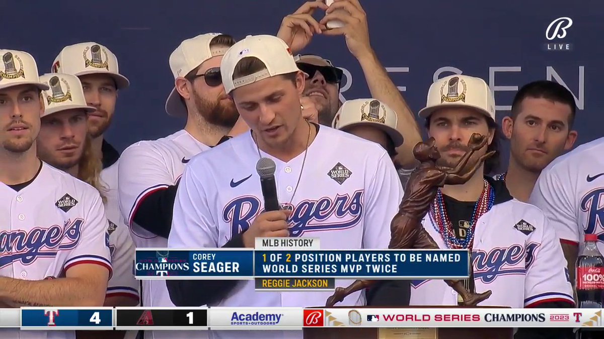 "Everybody was wondering what would happen if the Rangers didn't win the World Series. I guess we will never know." COREY SEAGER WITH THE MIC DROP 🎤😈 (via @BallySportsSW)