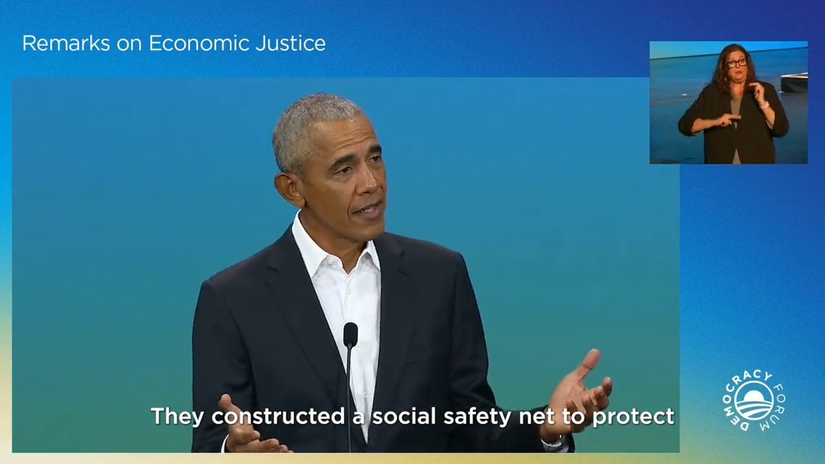 "Just because an economic system generates wealth and innovation doesn’t mean it guarantees a good society.” President Barack Obama on the need for an inclusive economy at today’s #DemocracyForum