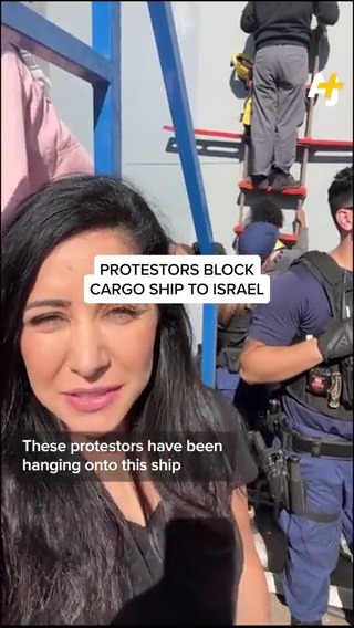 Watch these protesters try to block a U.S. military cargo ship from heading to Israel. Dena Takruri reports.