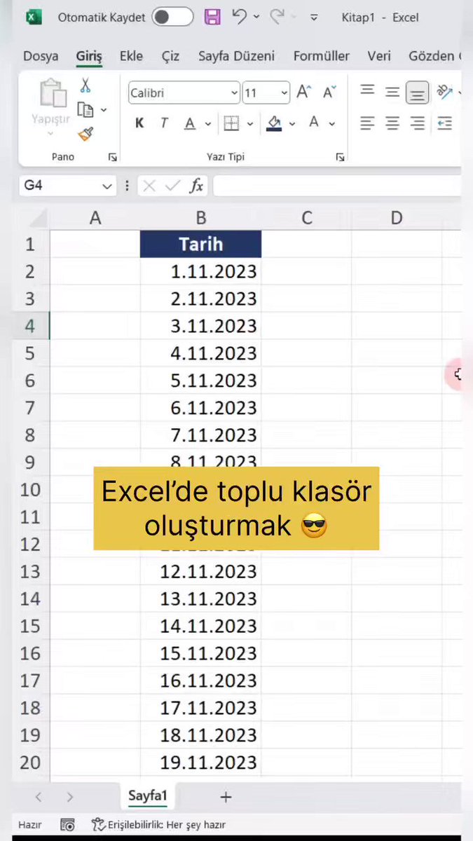 Excel’de Toplu Klasör Oluşturmak👇🏻