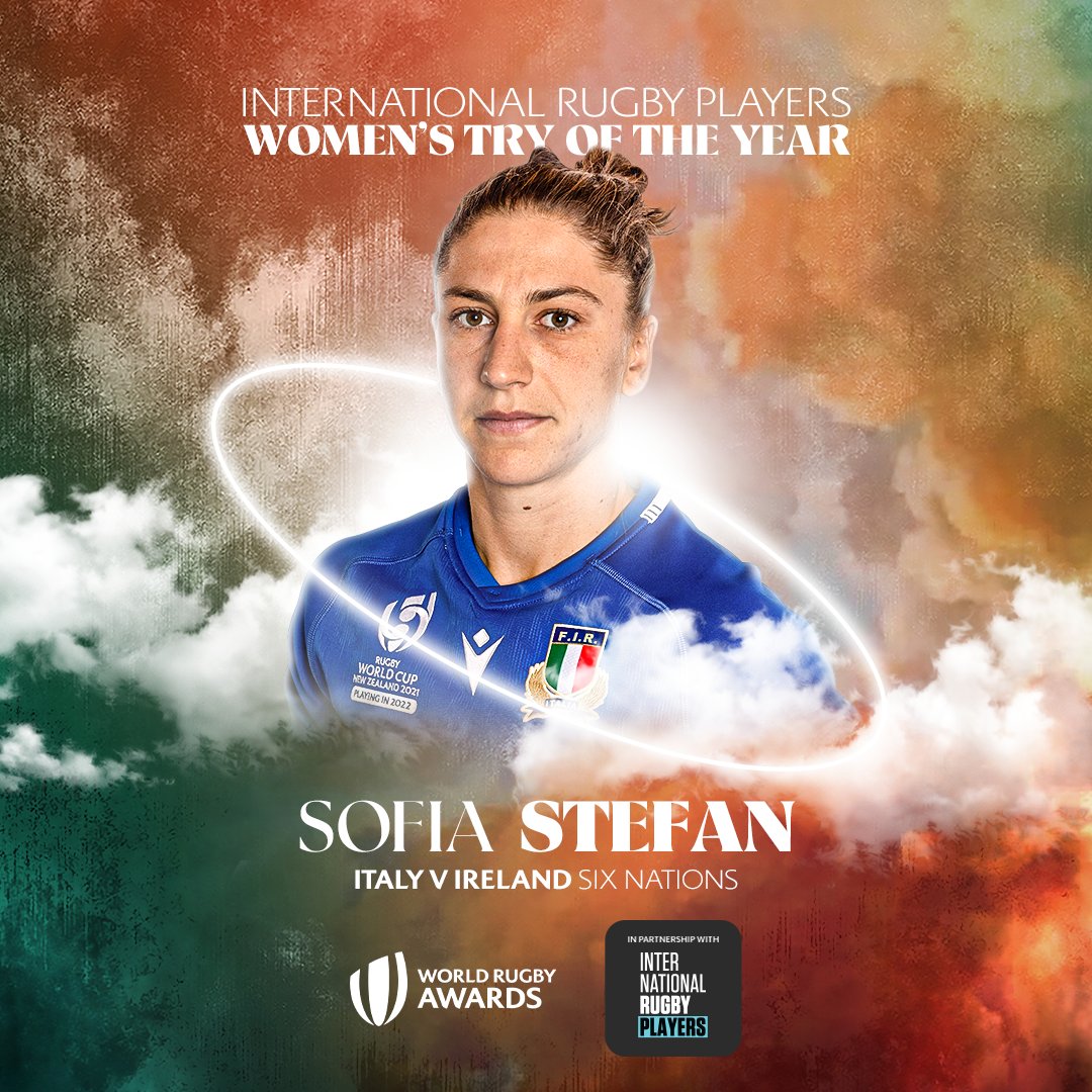 Starting and finishing a glorious team move 💫 Italy's Sofia Stefan wins the 2023 International Rugby Players Women's Try of the Year InternationalRugbyPlayers #WorldRugbyAwards