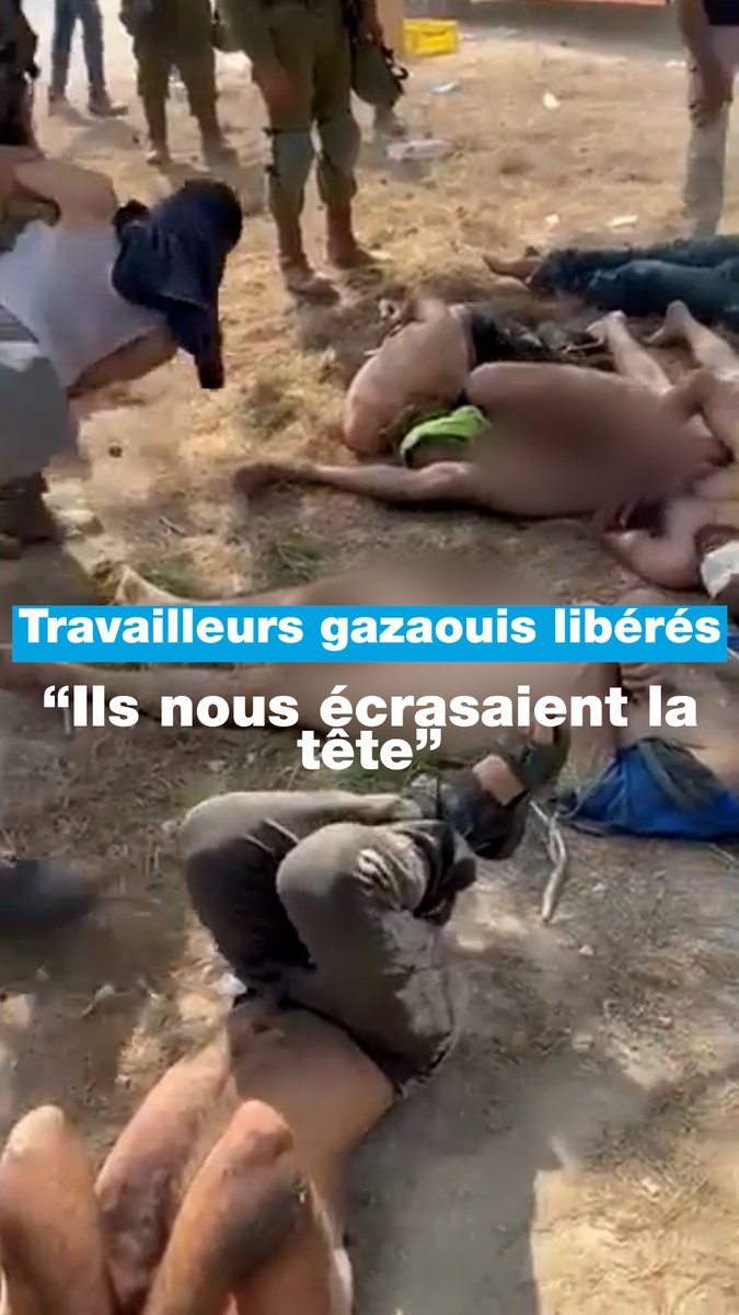 🇮🇱🇵🇸 Des milliers d'ouvriers palestiniens étaient détenus en Israël depuis le 7 octobre. Ils ont été torturés, humiliés et dénudés dans un camp. Les yeux bandés et menottés de 7h30 à minuit. Des images qui confirment ces tortures ont fuité sur Telegram.