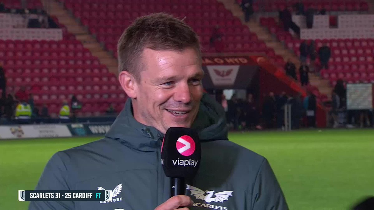 "Never make it easy" 😂 Scarlets Rugby head coach Dwayne Peel gives his reaction to a big derby win over Cardiff 🔴