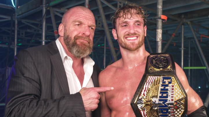 EXCLUSIVE: New United States Champion Logan Paul celebrates his big title win by posing for pictures with Triple H. #WWECrownJewel