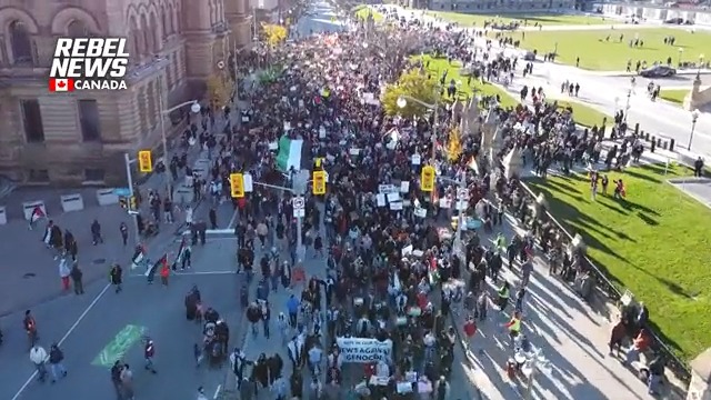 Aerial view of the '100k March for Gaza' in Ottawa, where they call for a ceasefire to the ongoing Israel-Hamas conflict.