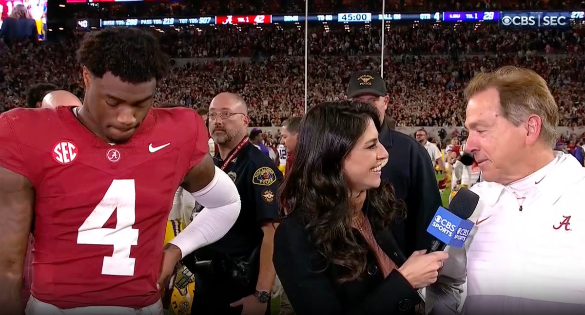 "It was a tough gut check when they scored right before the half, but they bounced back right in the 2nd half." Alabama Football's Nick Saban was loving his team's birthday present to him today 🎂 Jenny Dell