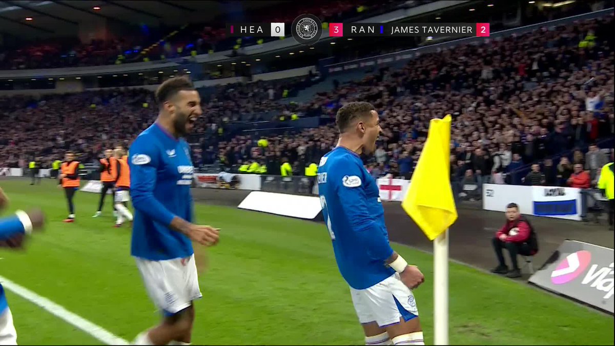 That is a BEAUTY of a free kick! 😍 James Tavernier gets his 2nd and Rangers Football Club's 3rd and the final is now in sight for Philippe Clement's men 🔵 #ViaplayCup