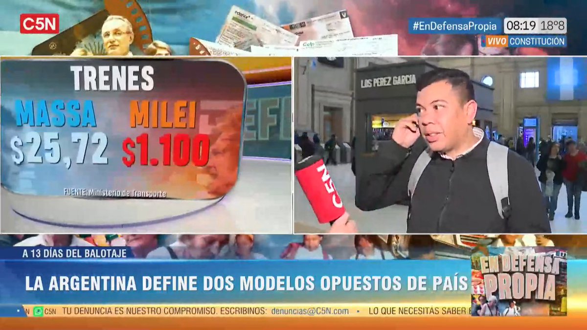🇦🇷 #EnDefensaPropia: la Argentina define dos modelos opuestos de país 🚈 Boleto de tren con Massa: $25,72 🚈 Boleto de tren con Milei: $1.100 🗣️ El testimonio de los trabajadores que utilizan el transporte público a diario