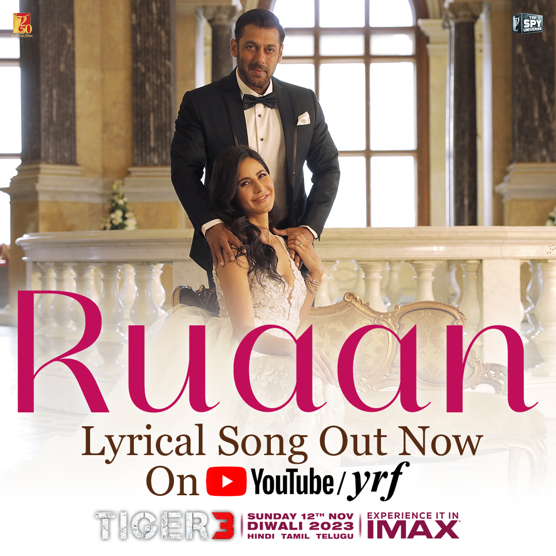 #Ruaan ❤️ Lyrical video out now - #Tiger3 in cinemas on this Sunday, Nov 12. Releasing in Hindi, Tamil & Telugu. #KatrinaKaif Emraan Hashmi #ManeeshSharma Yash Raj Films Pritam Irshad Kamil Arijit Singh VaibhaviMerchant #YRF50 #YRFSpyUniverse