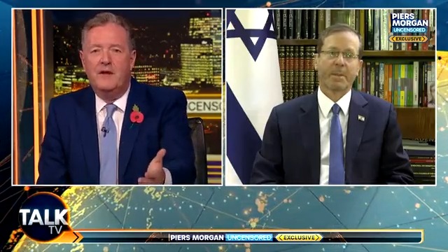 "I call upon all decent human beings to object to the march and ban it." Israeli President Isaac Herzog tells Piers Morgan he condemns the 'atrocious' pro-Palestine marches planned for Armistice Day on tonight's Uncensored - 8pm (UK). יצחק הרצוג Isaac Herzog | Piers Morgan | #PMU