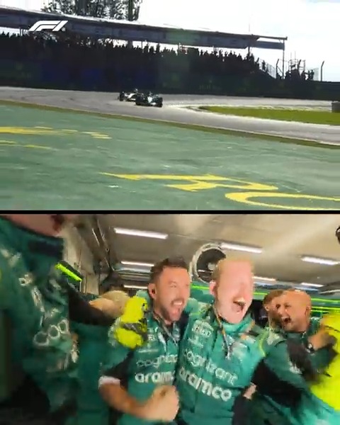 Last-lap podium celebrations in the Aston Martin Aramco F1 Team garage 🙌 #BrazilGP #F1