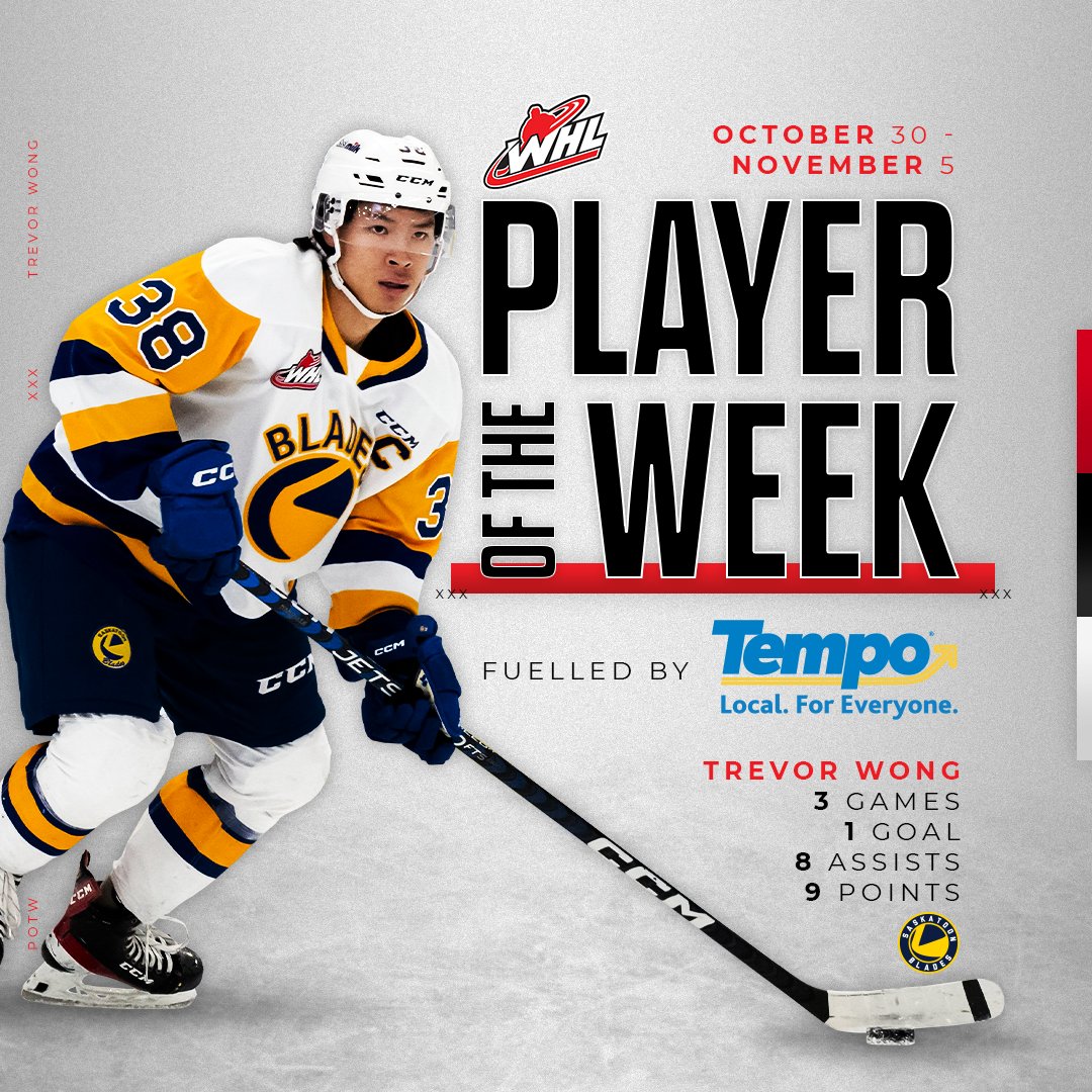 With nine points in three games, Saskatoon Blades captain Trevor Wong is the Tempo WHL Player of the Week! 📰 |