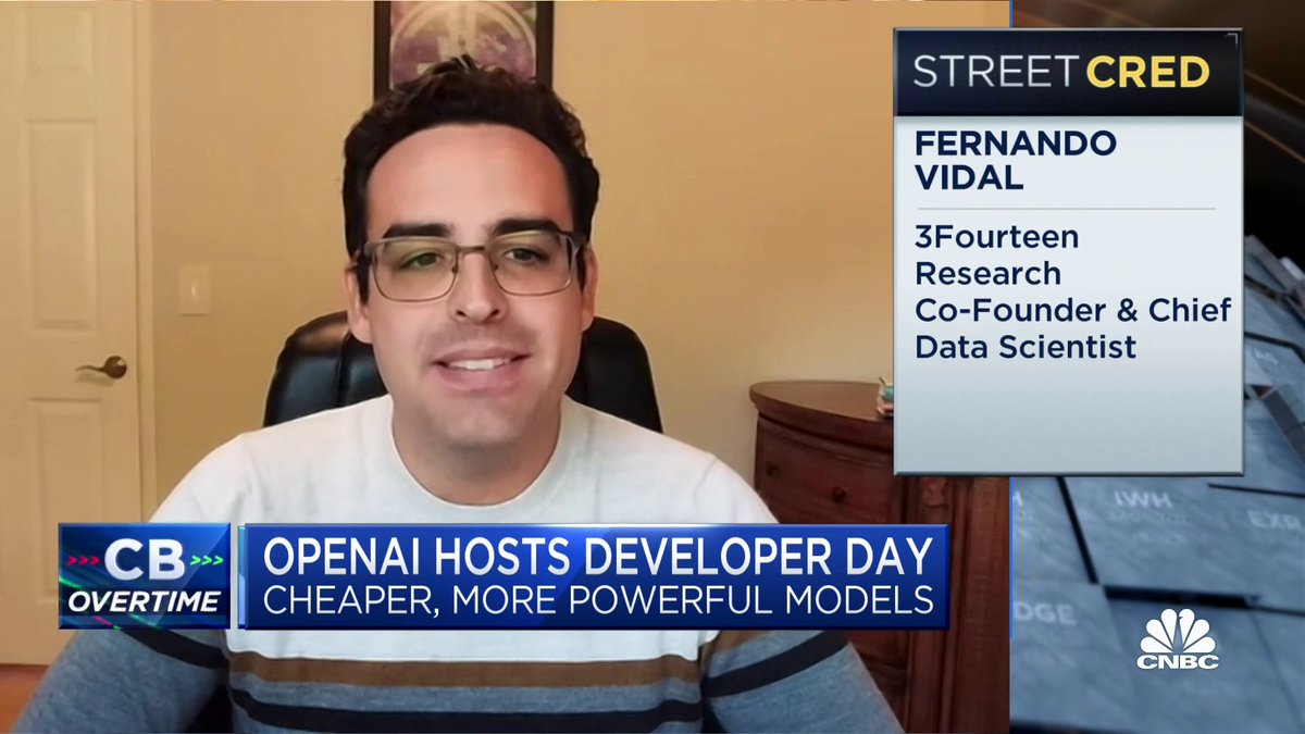 OpenAI unveiling a GPT app store "I think today's announcement killed a lot of startups" says 3Fourteen Research Fernando Vidal. #AI #openai Jon Fortt #GPT