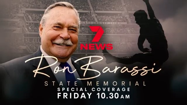 Ron Barassi State Memorial Service - 7NEWS special coverage from 10.30am Friday on Channel 7 Melbourne and 7plus.