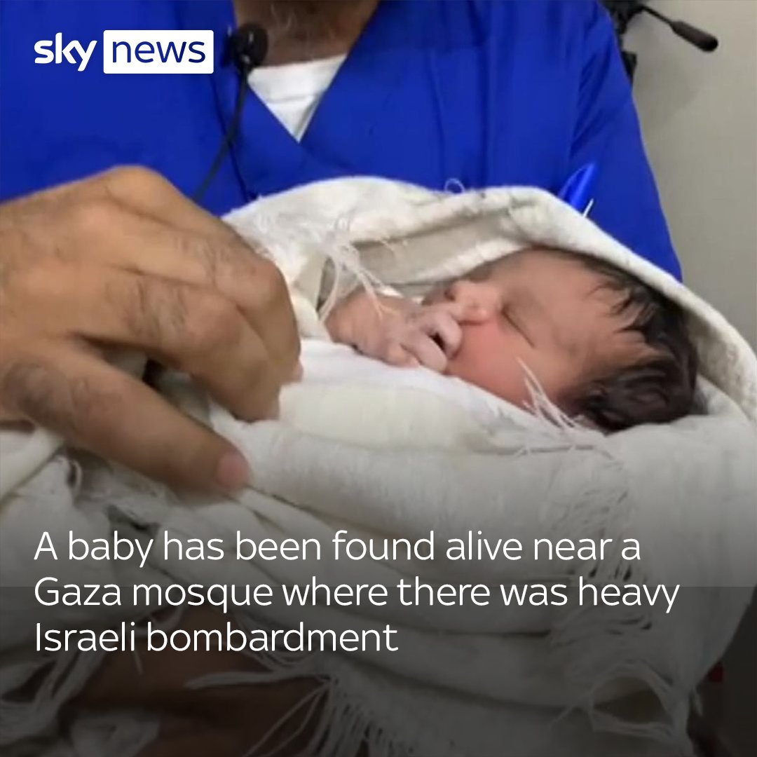 A baby boy, thought to be a day or two old, was found alive near the mosque after heavy Israeli bombardments and taken to Al Shifa Hospital to be cared for. His family's whereabouts, or if they are alive or dead, are unknown.