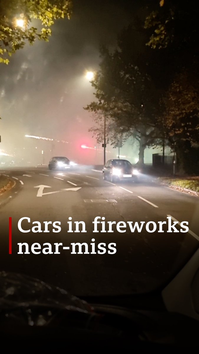 Watch the moment a passerby has to stop his car after exploding fireworks filled the street ahead The incident took place in Llanishen, Cardiff For more stories from Wales: