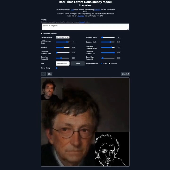 Just added ControlNet Canny to the near real-time Latent Consistency Model demo. It's much better than just img2img! Any updates to the UI parameters and prompts happen instantly. Video here at 2x speed Demo: