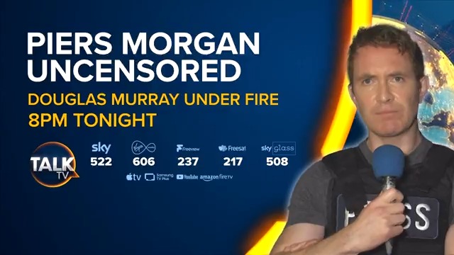 TONIGHT: The dramatic moment Douglas Murray's interview with Piers Morgan is interrupted by overhead fire at the Gaza border. Watch from 8pm: Piers Morgan | Douglas Murray