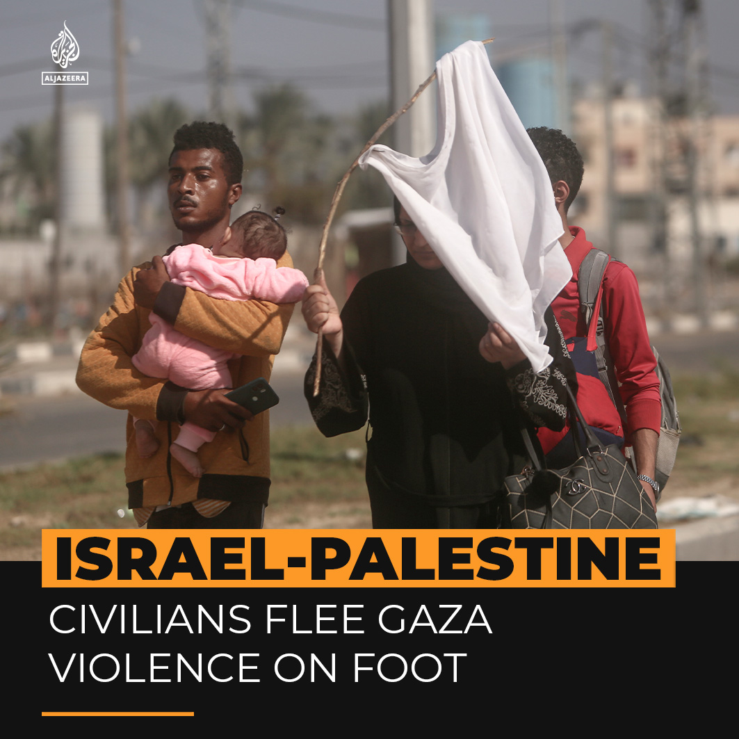 Palestinians have been fleeing north Gaza on foot to escape Israel’s air attacks and ground offensive as its forces push further into the area, after issuing orders for people to leave.