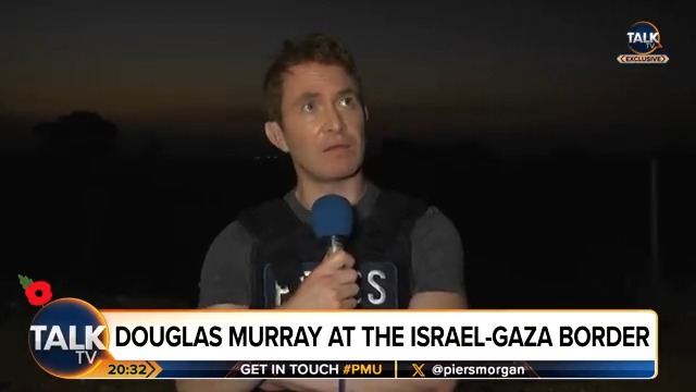 The shocking moment Douglas Murray's interview with Piers Morgan is interrupted by overhead fire at the Gaza border. Piers: "Are you ok?" Douglas: "It seemed to be coming from Gaza. Yeah it's fine, it's okay, it's been happening all day." Piers Morgan | Douglas Murray