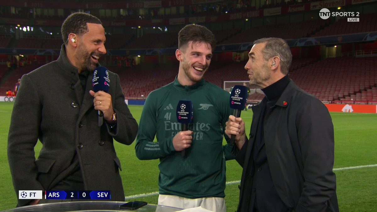 "Every time Mikel Arteta says I'm playing eight, I get a bit excited" Declan Rice looks back on another outstanding display in the Arsenal midfield 🛡️ #UCL | Laura Woods | Rio Ferdinand | Martin Keown