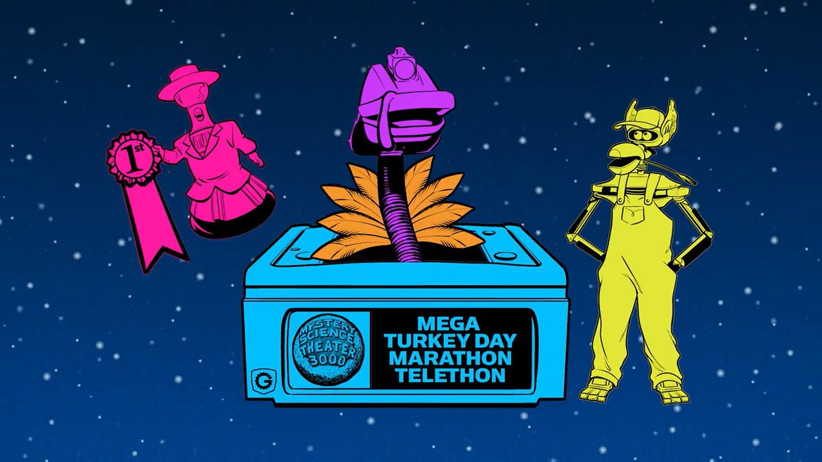 The MST3K Mega Turkey Day Marathon Telethon will showcase a whopping 24 classic episodes beginning 9 am ET on 11/23 and concluding 11/25 in tandem with the conclusion of the Season 14 crowdfunding campaign. #MakeMoreMST3K