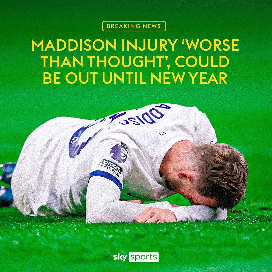 BREAKING 🚨: James Maddison is set to be out until January with an ankle injury ⚪ Micky van de Ven will also be out for a few months with a hamstring injury.