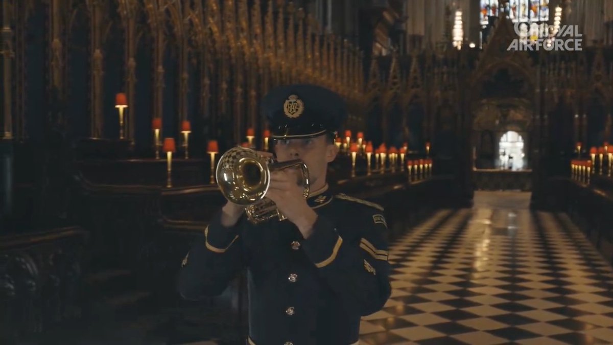 They shall grow not old, as we that are left grow old: Age shall not weary them, nor the years condemn. At the going down of the sun & in the morning, We will remember them, We will remember them. The Last Post and Reveille is played by Corporal Bailey at Westminster Abbey. RAF Music