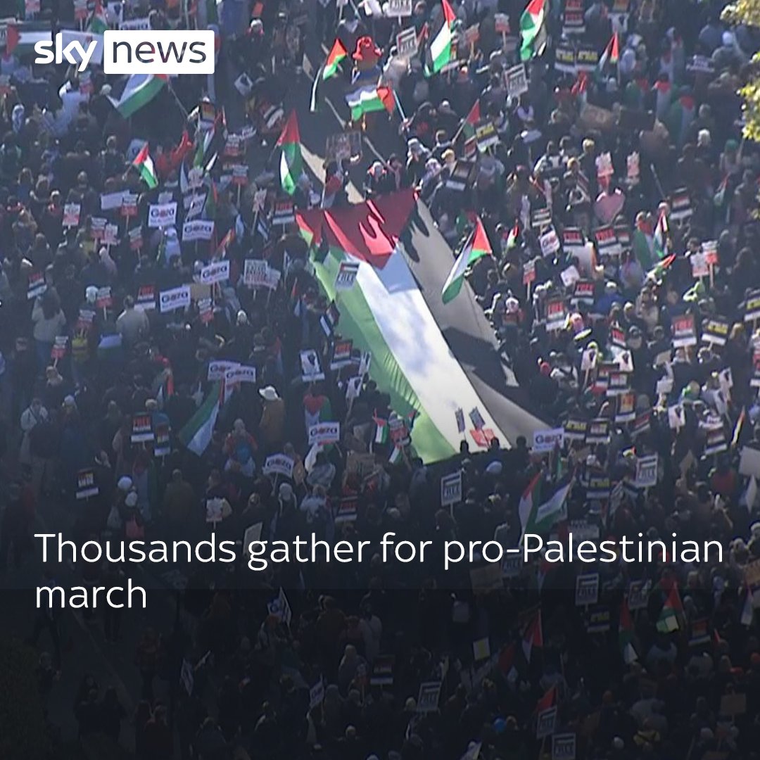 Hundreds of thousands of protesters gathered in central London to call for a ceasefire in the Israel-Hamas conflict