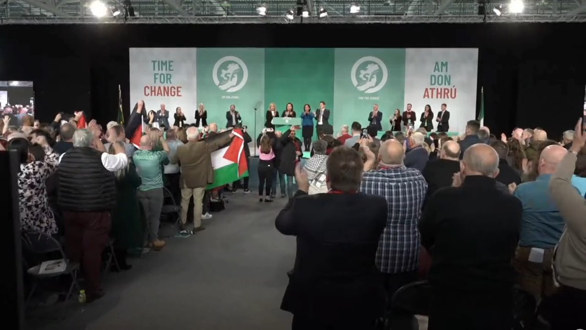 Huge emotion here as the Ambassador of Palestine Dr Jilan Wahba Abdalmajid receives a standing ovation. On Tuesday Sinn Féin will bring a motion to the Dáil seeking to refer Israel to the International Criminal Court. #SFAF23 #FreePalestine #SaveGaza #CeasefireNOW