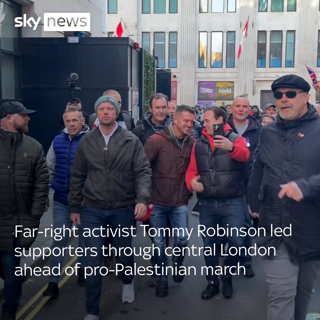 English Defence League founder Tommy Robinson was seen leading supporters through central London. Protesters were heard chanting 'you're not English anymore' towards officers as violent clashes broke out in Chinatown. Read more: