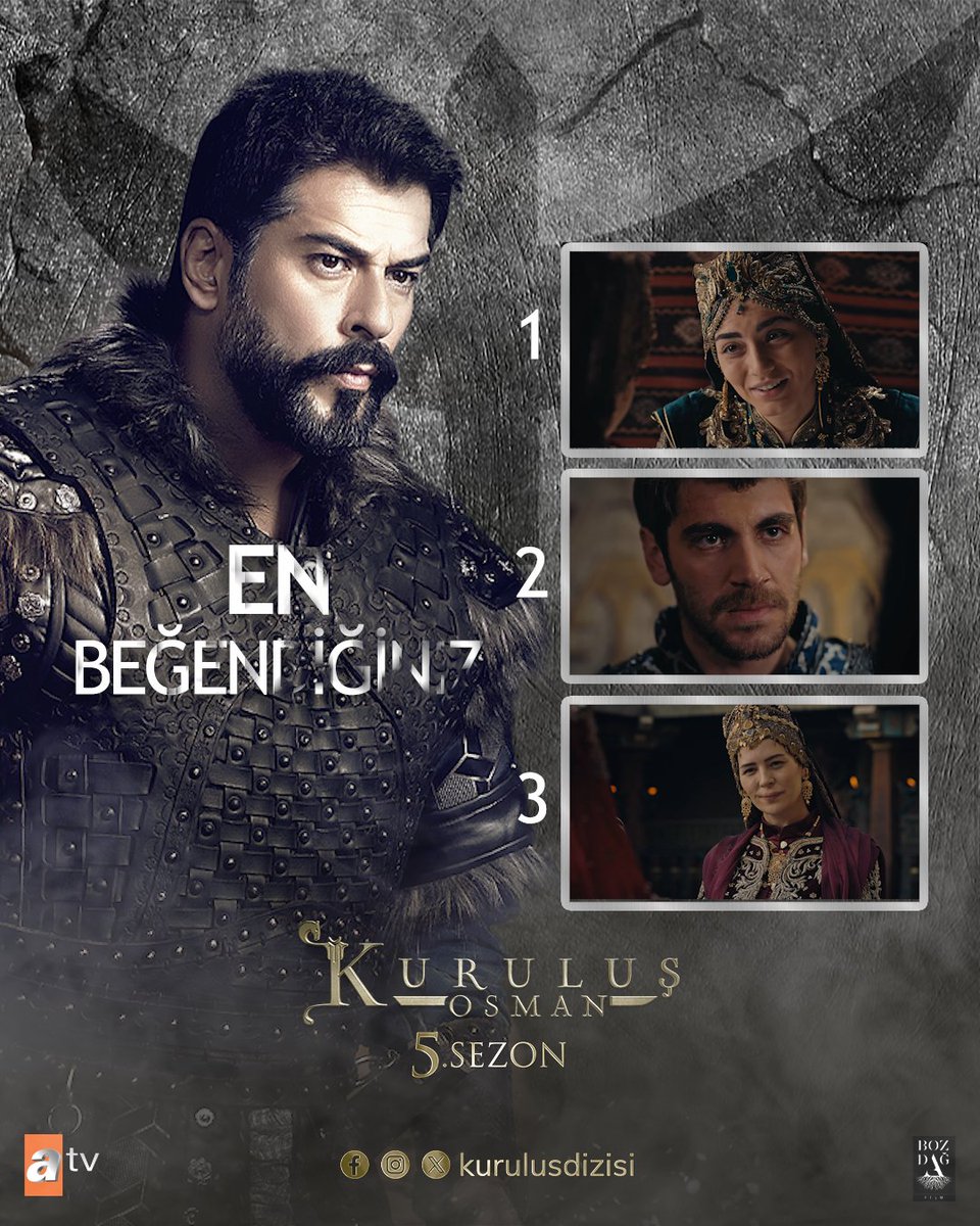 135. Bölümde en beğendiğiniz sahne hangisidir #KuruluşAilesi ? Yorumlarınızı bekliyoruz. Which is your favourite scene from Episode 135? Comment here. #KuruluşOsman nefes kesen yeni bölümü ile Çarşamba 20.00’de #atv’de! Bozdağ Film atv