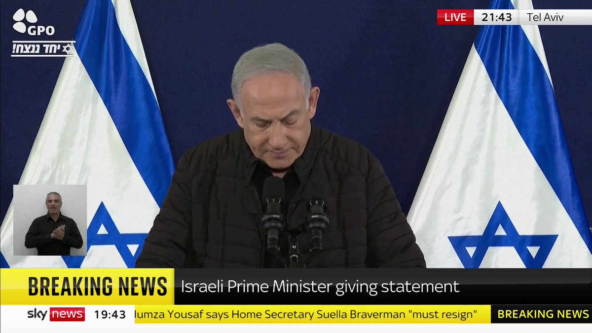 Israeli Prime Minister Benjamin Netanyahu is giving a news conference from Tel Aviv. He said that he plans on continuing with full force "until victory". 📺 Sky 501, Virgin 602, Freeview 233 and YouTube