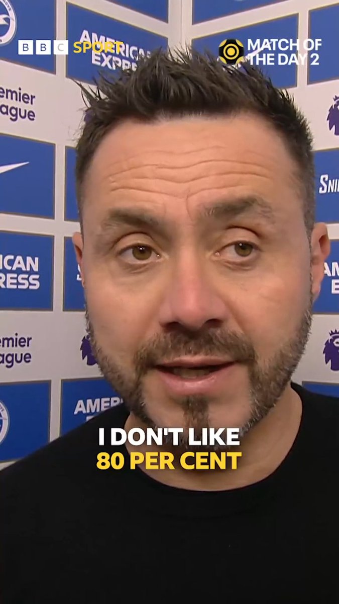 "I don't like 80% of England referees." "But at least you like 20% of them?" "Yes but the 80% is 80%." Pure honesty from Roberto De Zerbi 😅